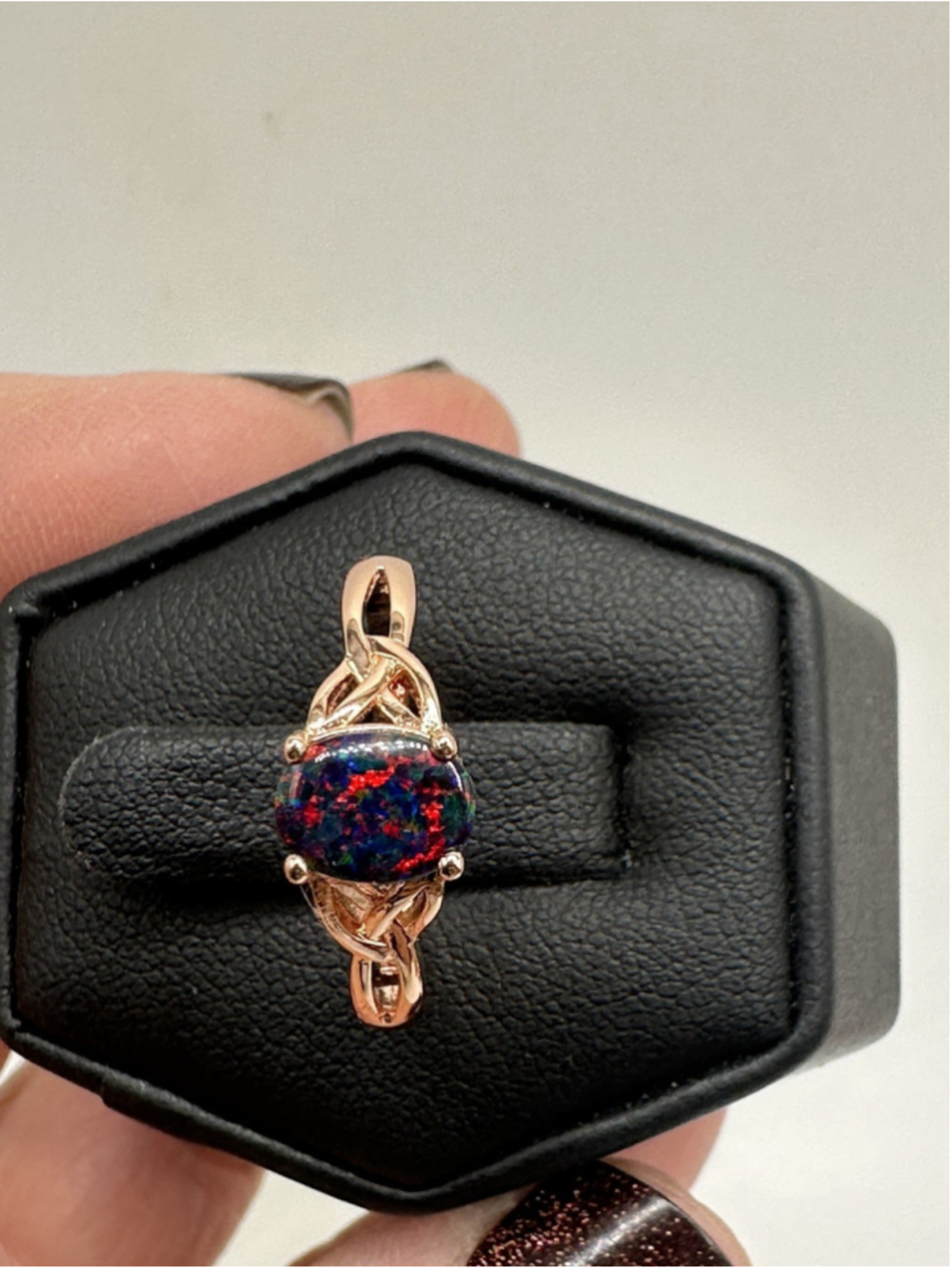 925 Sterling Silver Rose Gold Ring SIZE 7 Stone Multicolor Black Lab Opal NWT